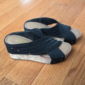 Black Wedge Sandals, (size 5.5)
